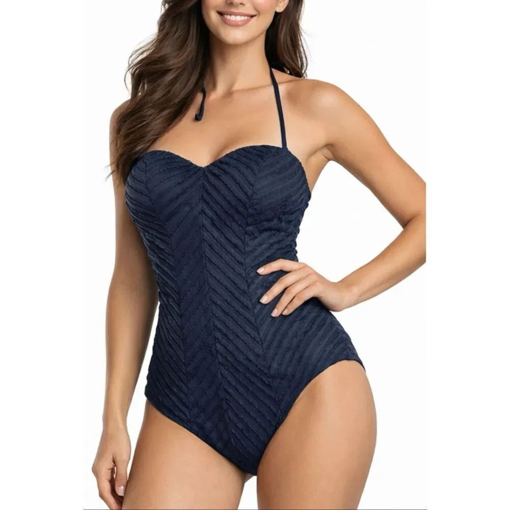 Catalina black chevron ribbed onepiece swimsuit size large 12/14